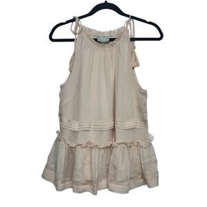 Maeve Anthropologie Tiered Peplum Tank Top Blush Pink Tassel Tie Shoulder Small